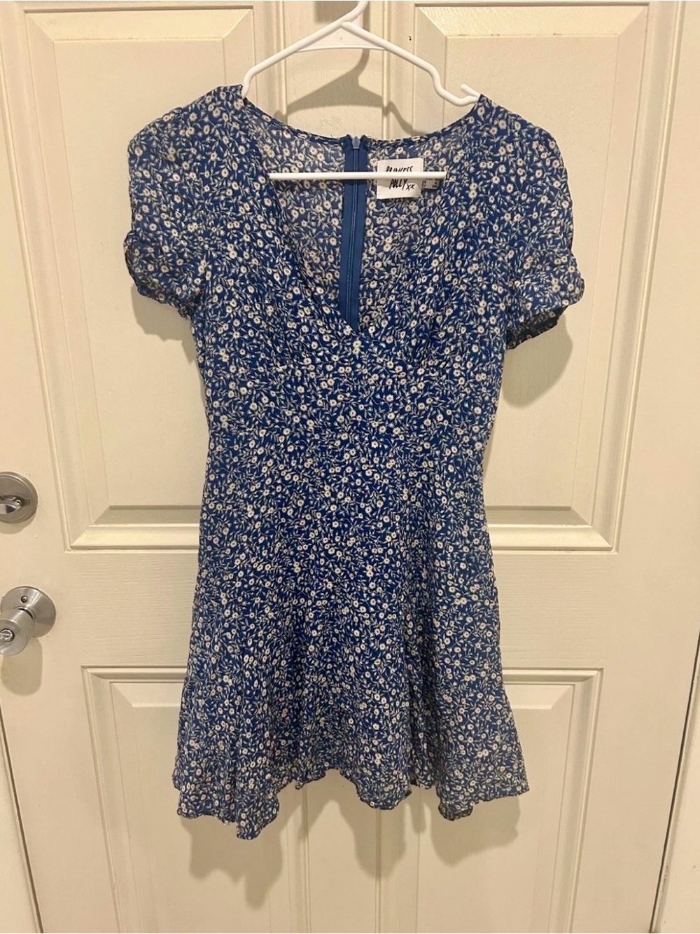 Princess Polly Blue Floral Wrap-Style Mini Dress Cotton and Rayon